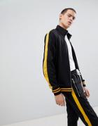Criminal Damage Track Jacket In Black With Yellow Side Stripe - Black