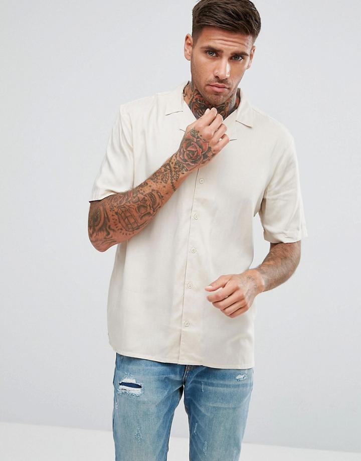 Another Influence Plain Revere Collar Short Sleeve Shirt - Stone