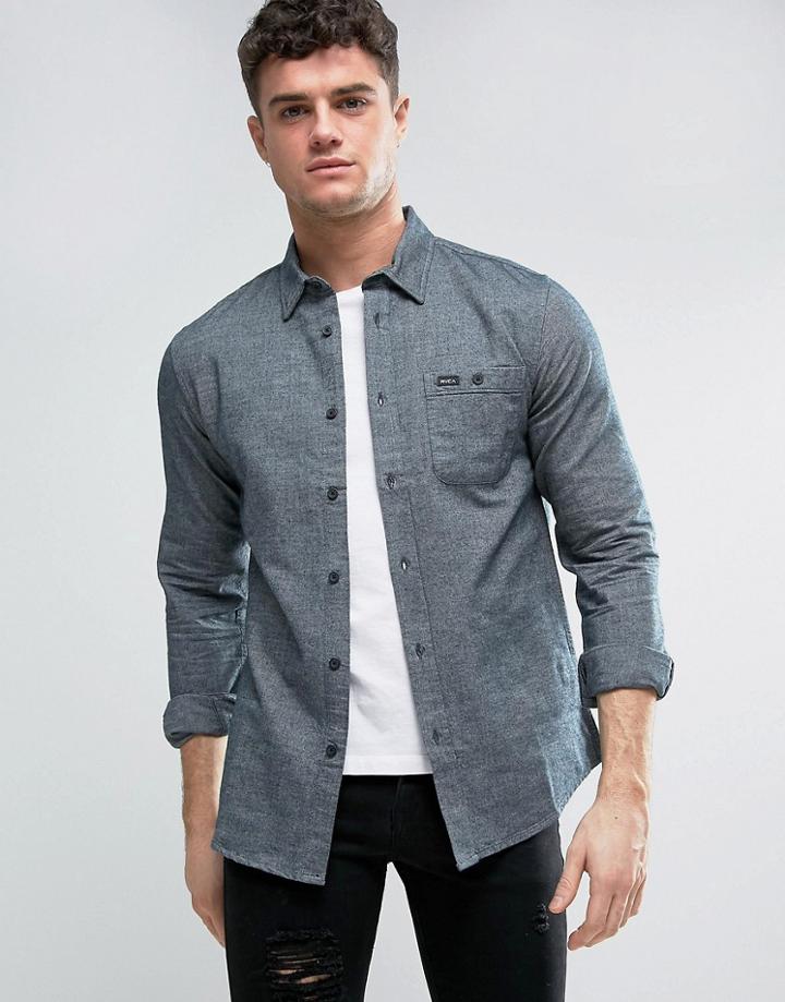 Rvca Flannel Shirt With Patch Pocket - Gray