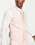 Asos Design Slim Linen Mix Vest In Pink
