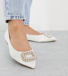 Asos Design Wide Fit Laura Embellished Pointed Ballet Flats In Ivory Satin-white
