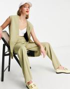 Topshop Fluid Flare Pants In Sage - Part Of A Set-green