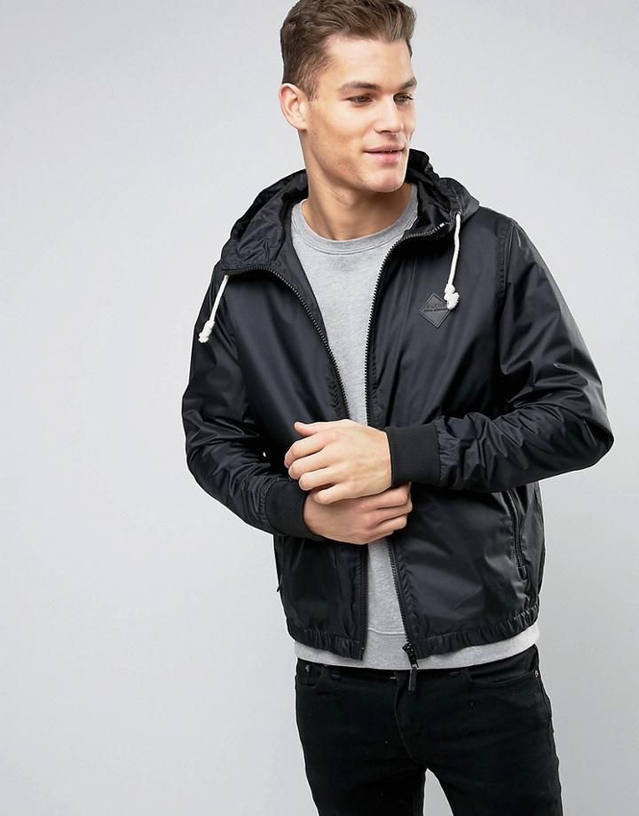 Blend Zip Thru Hooded Nylon Jacket - Black