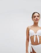 Asos Mix And Match Crochet Plunge Bikini Top With Bunny Ties - White
