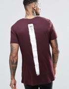 Asos Longline T-shirt With Smudge Spine Print In Oxblood - Oxblood