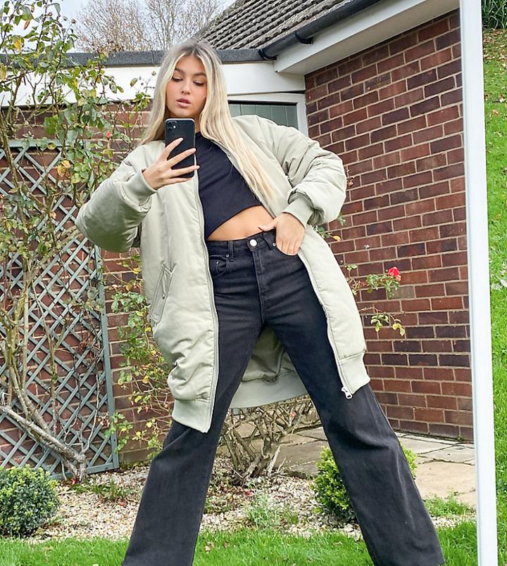 Collusion Oversized Ma1 Longline Bomber Jacket In Sage Green