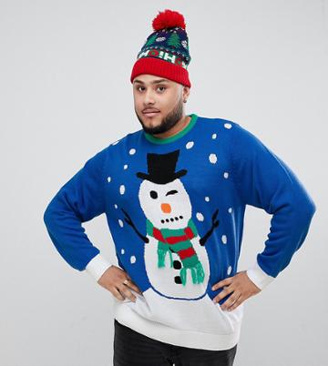Badrhino Big Christmas Snowman Sweater In Blue