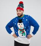 Badrhino Big Christmas Snowman Sweater In Blue