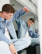 Topman Oversized Denim Jacket With Rips In Light Wash Blue-blues