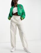 Topshop Nylon Drawstring Cuffed Highwaisted Cargo Pants In White