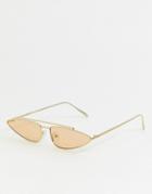 Asos Design Mini Cat Eye Sunglasses In Gold With Light Orange Lens - Gold