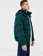 Asos White Boxy Puffer Jacket With Hood - Green