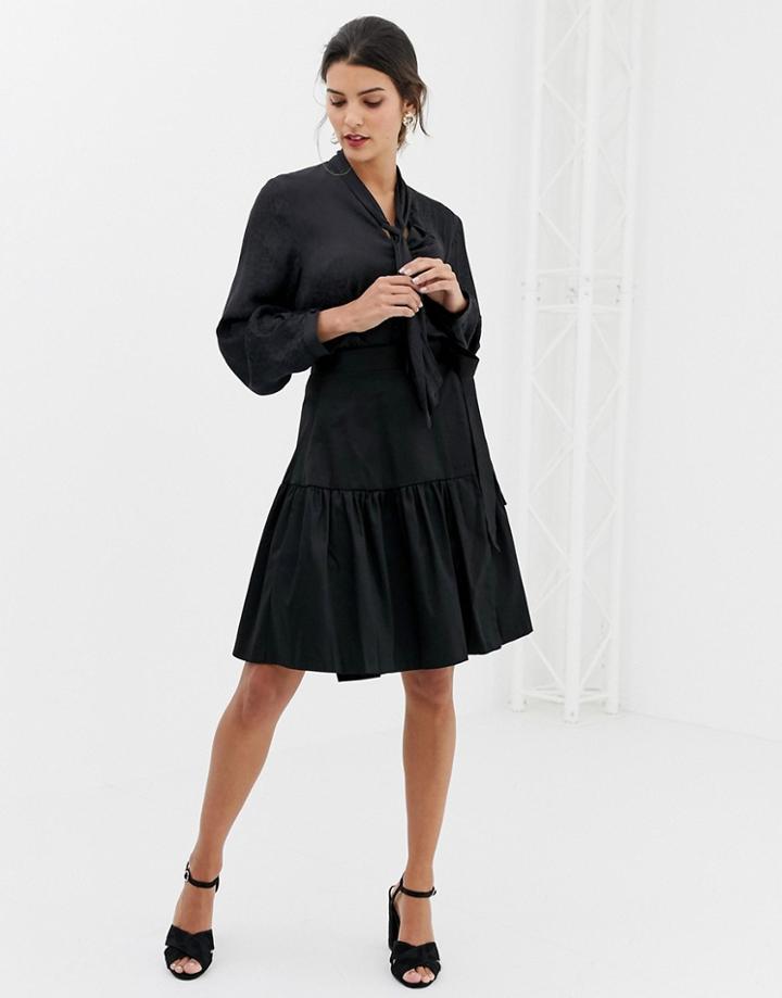 Closet Wrap Over Tie Waist Skirt-black