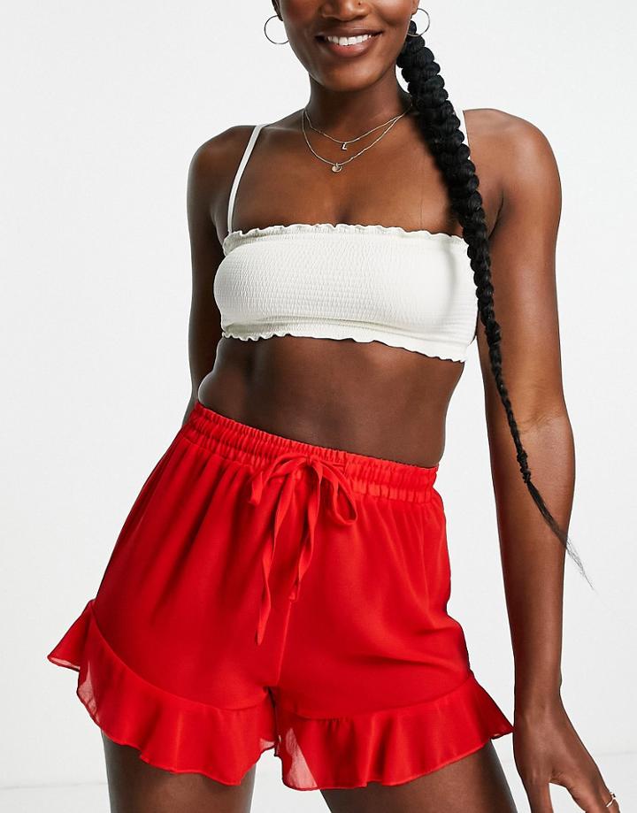 Unique 21 Ruffle Hem Beach Shorts In Burnt Orange