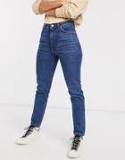 Monki Kimomo High Rise Mom Jeans With Cotton In Dusty Blue - Mblue-blues