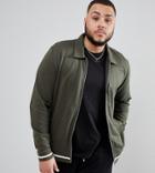 Asos Design Plus Jersey Harrington Jacket In Black With White Tipping - Green