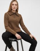 Object Knit Sweater With Zip Detail In Brown
