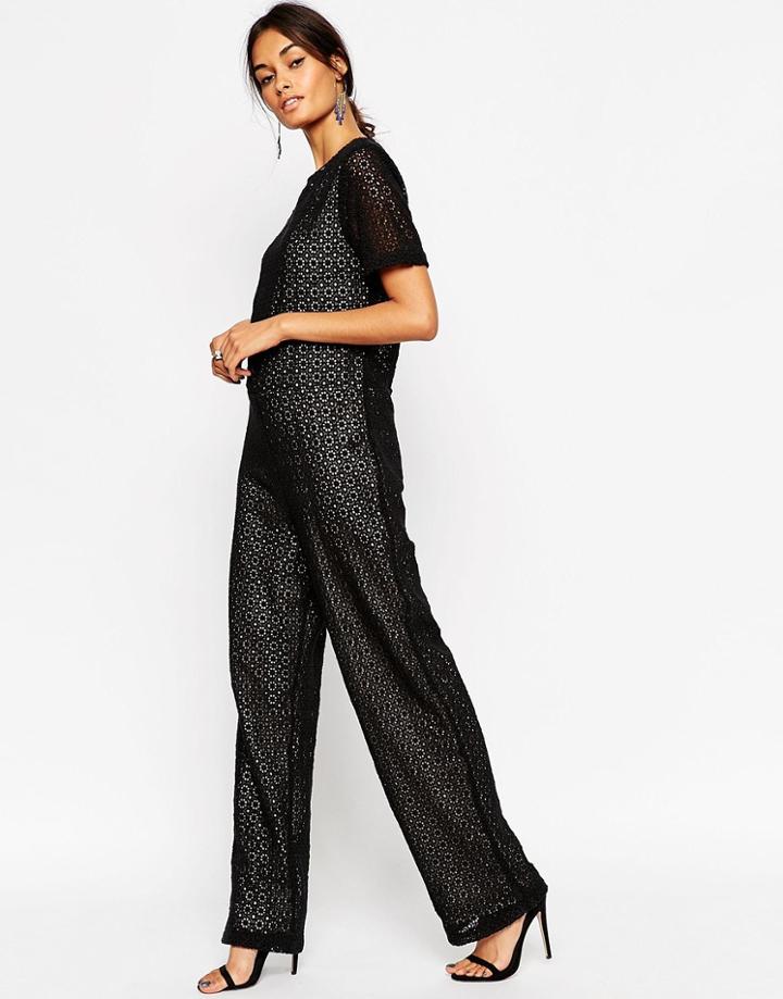 Asos All Over Lace Jumpsuit - Black