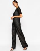 Asos All Over Lace Jumpsuit - Black