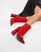 Boohoo Buckle Detail Heeled Boot - Red