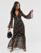 Glamorous Plunge Front Maxi Dress In Wild Floral