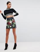 Asos Leather Look Mini Skirt With Rose And Stud Detail - Black