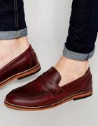 Asos Loafers In Burgundy Leather With Natural Sole - Red