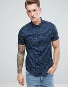 Brave Soul Polka Dot Short Sleeved Shirt - Navy