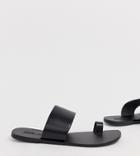 Asos Design Wide Fit Faro Leather Toe Loop Flat Sandals-black