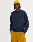 Asos Design Oversized Sweatshirt With Large Chest Pocket-navy