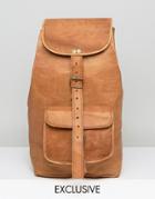 Reclaimed Vintage Inspired Leather Backpack In Tan - Tan