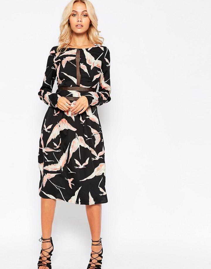 Vero Moda Midi Dress With Lace Yoke - Black