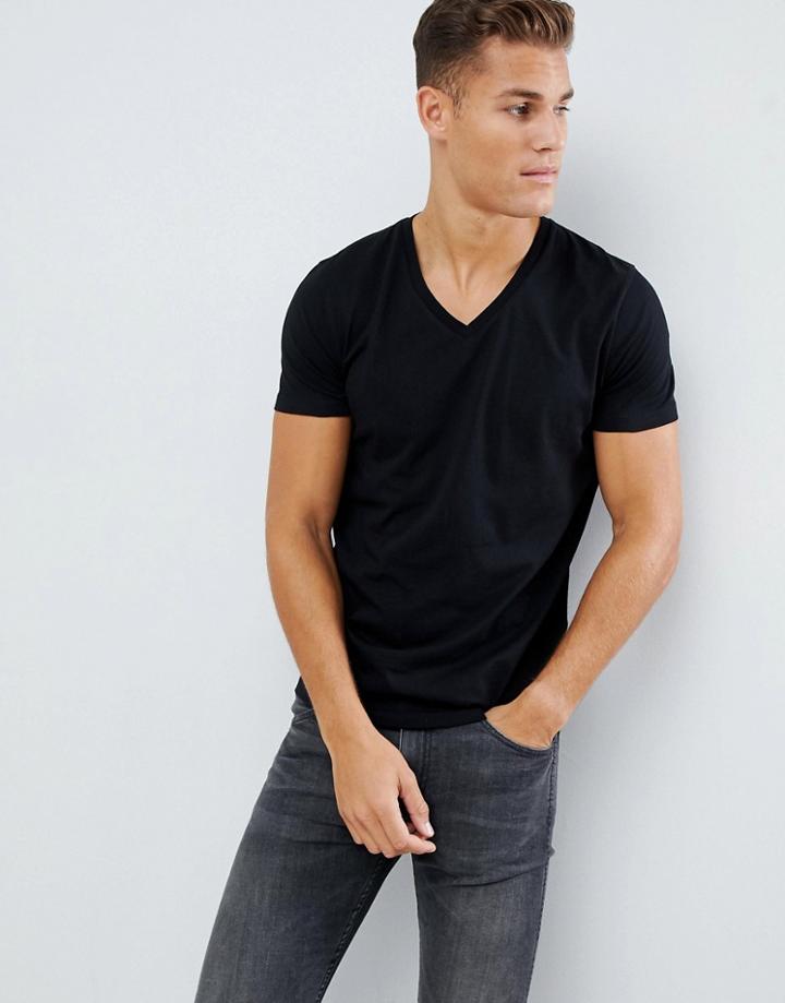 Asos Design T-shirt With V Neck In Black - Black