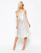 True Decadence Sequin Midi Skater Dress - Silver Scater Sequin