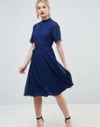 Asos Lace Waist And Cuff Pleated Midi Dress - Green