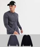 Asos Design Muscle Sweatshirt 2 Pack Black / Washed Black-multi