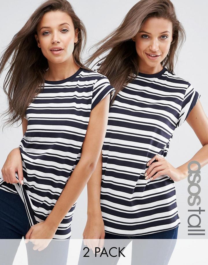Asos Tall Easy Boyfriend T-shirt In Wider Stripe 2 Pack Save 15%