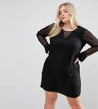 Junarose Sheer Spot Sleeve Dress - Black