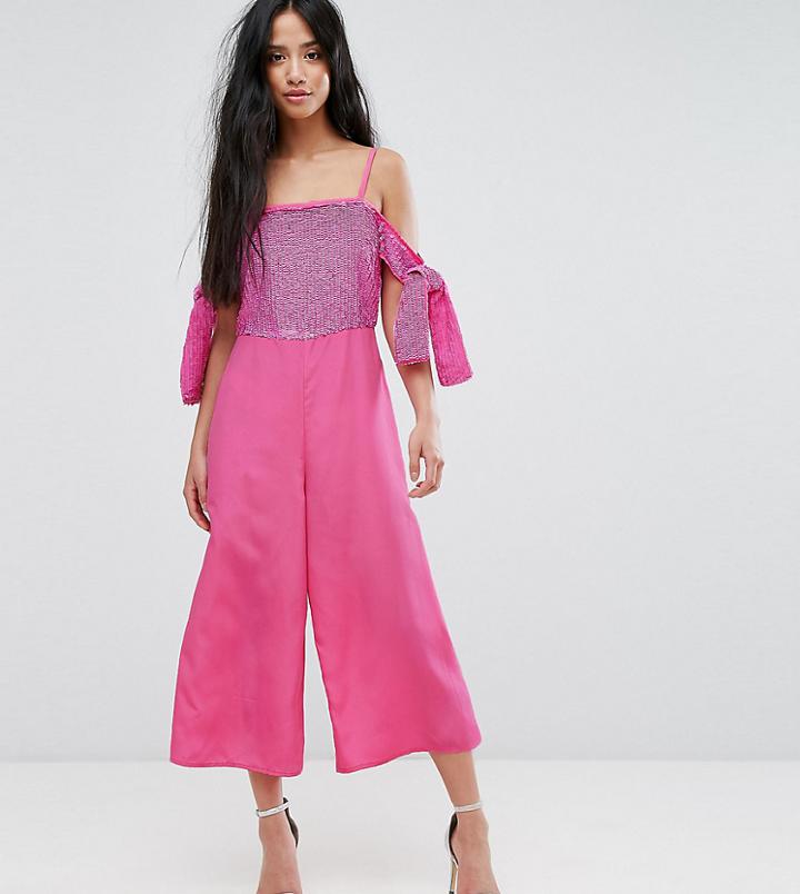Asos Petite Embellished Cold Shoulder Jumpsuit
