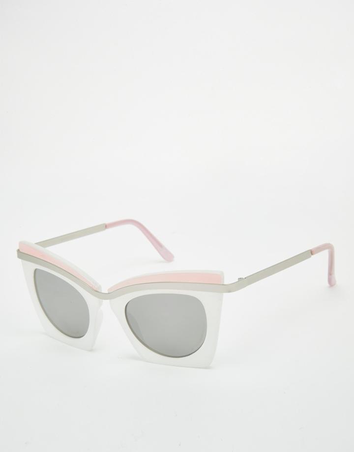 Asos Highbrow Square Cat Eye Sunglasses In Color Block With Built Up Highbrow - Multi