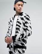 Asos Knitted Bomber In Houndstooth Design - Black