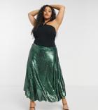 Native Youth Plus A Line Midi Skirt In Green Sequin