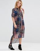 Style London Midi Shirt Dress In Scarf Print - Blue