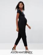Asos Maternity Bardot Jersey Jumpsuit With Peg Leg - Black
