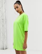 Asos Design Neon T-shirt Dress - Green