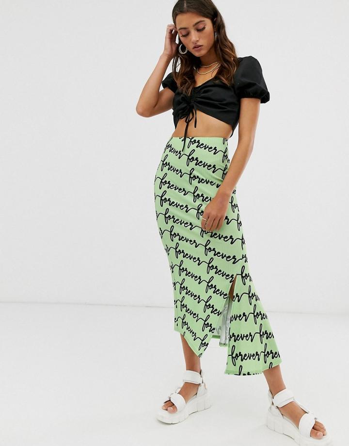 Asos Design Forever Printed Midi Skirt With Split - Multi