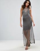 Wow Couture Metallic Crochet Knitted Lace Up Side Maxi Dress - Black