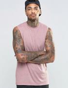 Asos Linen Mix Sleeveless T-shirt With Dropped Armhole - Pink