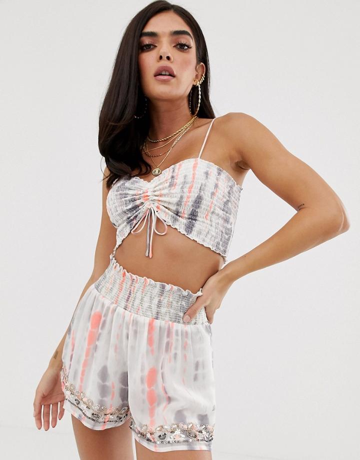 River Island Beach Shorts In White Tie Dye