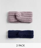 Asos Design 2 Pack Fluffy Knit Headband In Lilac And Navy - Multi